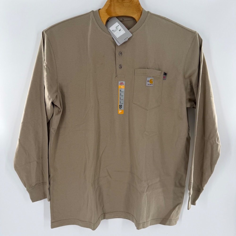 Carhartt FR Flame Resistant Force Henley Shirt Tan 2XL TK0237-FRM Long Sleeve